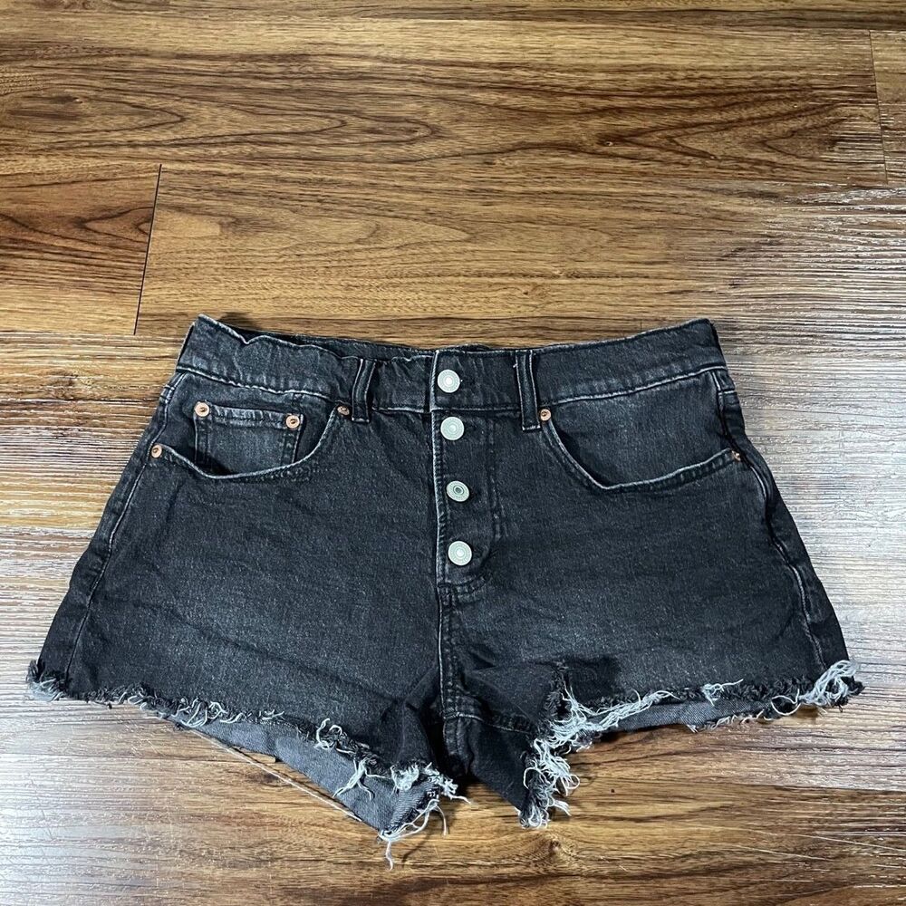 Lucky Brand Boy Mid Rise Short Jeans Black Fly Button Denim Cotton Women Sz 6/28